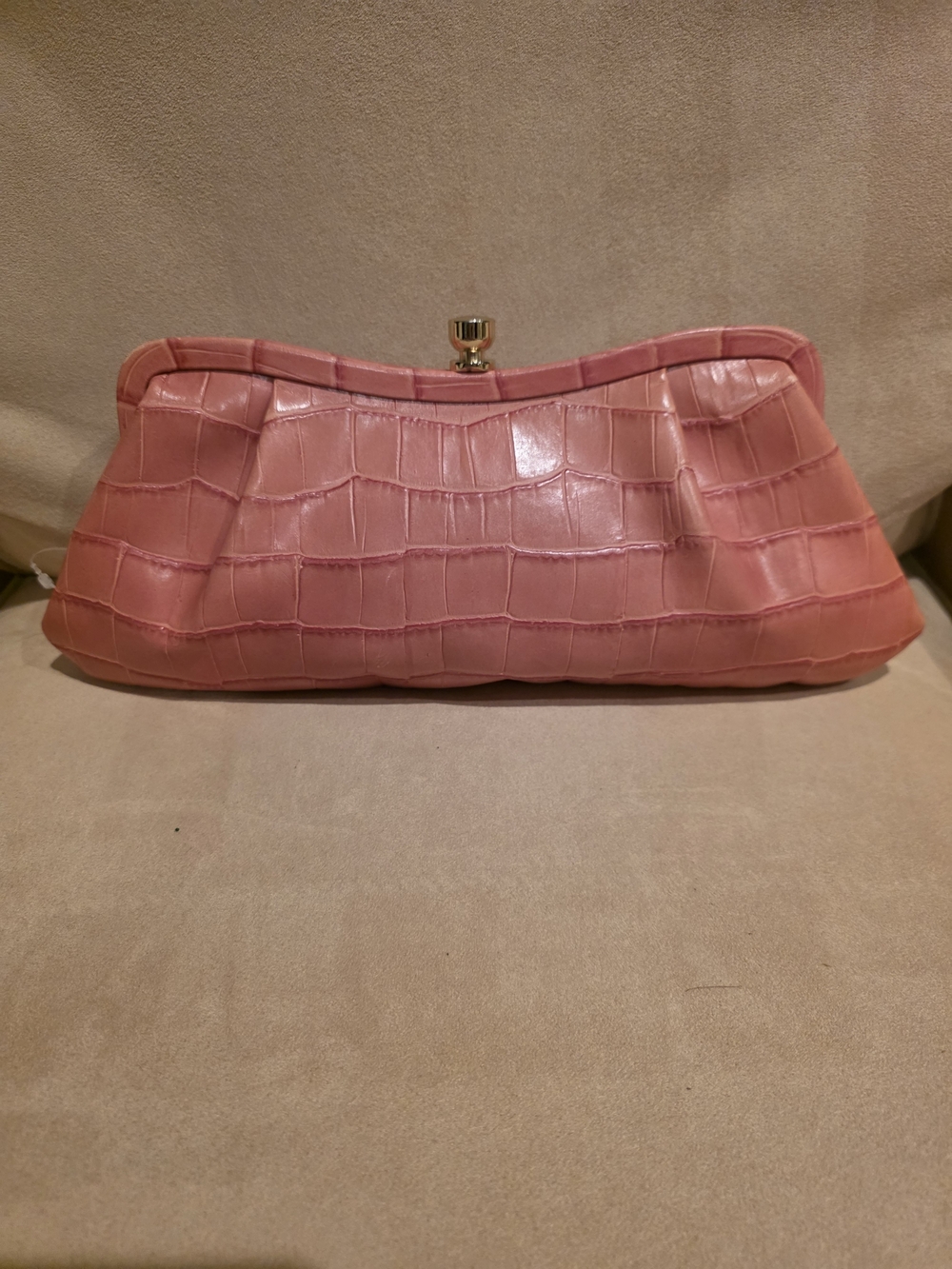 Banana Republic Pink LEATHER Croc-Embossed Frame Clutch